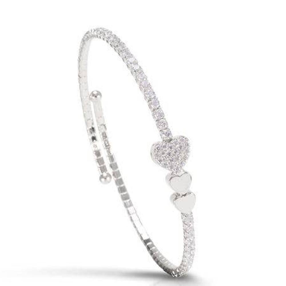 Amanda Blu Silver Triple Heart Charm Spiral Bangle Bracelet